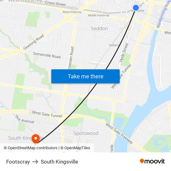 Footscray to South Kingsville map