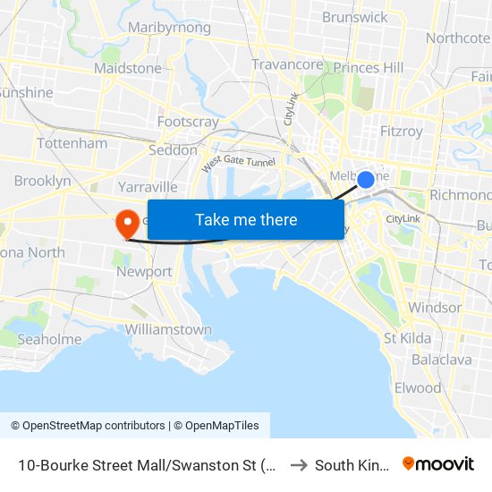 10-Bourke Street Mall/Swanston St (Melbourne City) to South Kingsville map