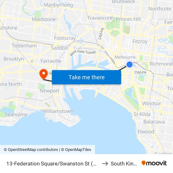 13-Federation Square/Swanston St (Melbourne City) to South Kingsville map