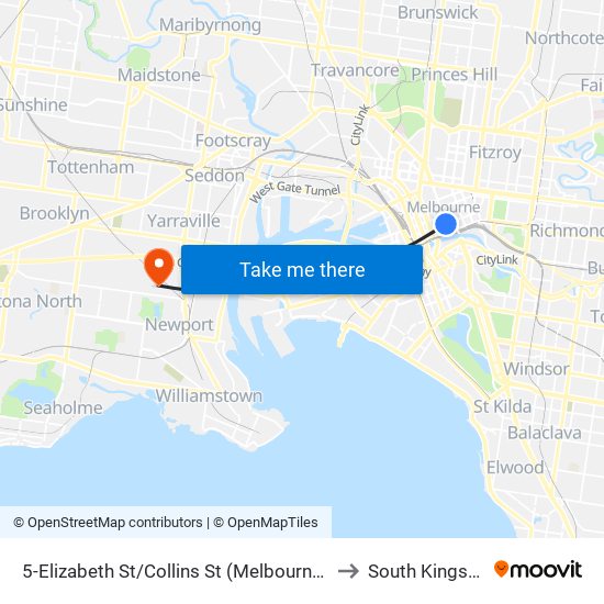 5-Elizabeth St/Collins St (Melbourne City) to South Kingsville map