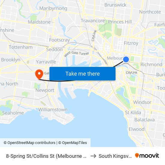 8-Spring St/Collins St (Melbourne City) to South Kingsville map