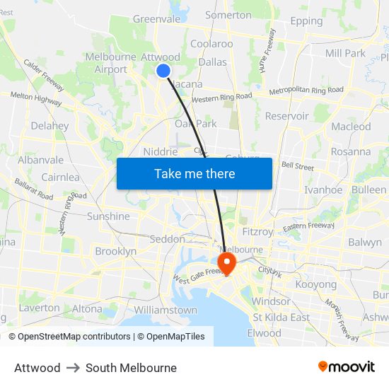Attwood to South Melbourne map