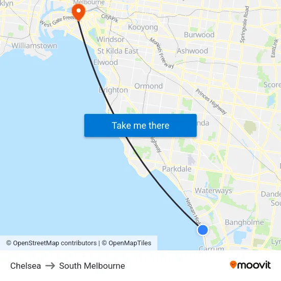 Chelsea to South Melbourne map