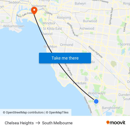 Chelsea Heights to South Melbourne map