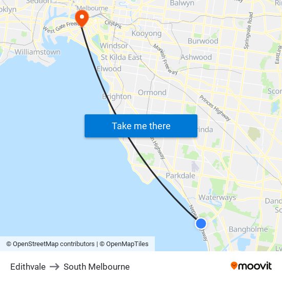 Edithvale to South Melbourne map
