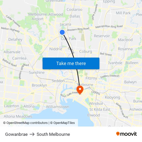 Gowanbrae to South Melbourne map