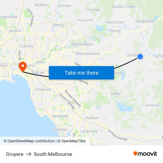 Gruyere to South Melbourne map