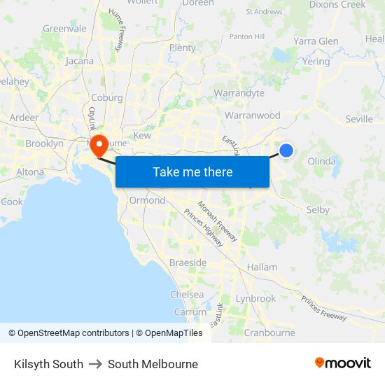 Kilsyth South to South Melbourne map