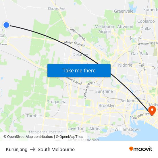 Kurunjang to South Melbourne map