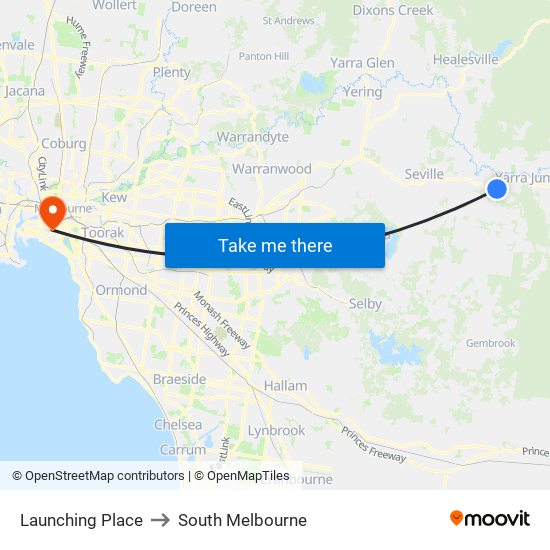 Launching Place to South Melbourne map