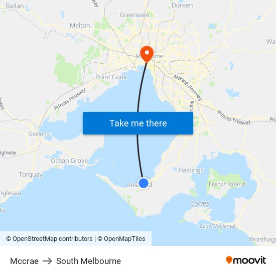 Mccrae to South Melbourne map