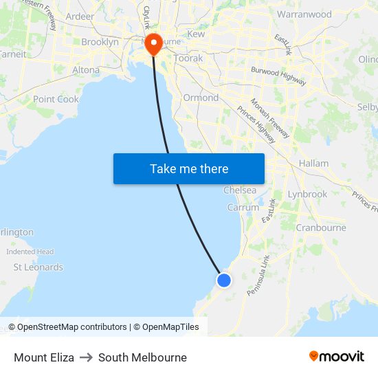 Mount Eliza to South Melbourne map