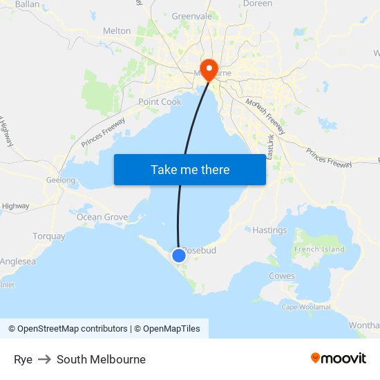 Rye to South Melbourne map