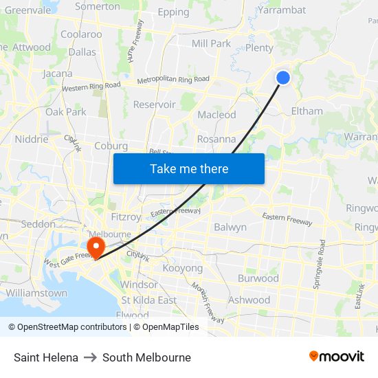 Saint Helena to South Melbourne map