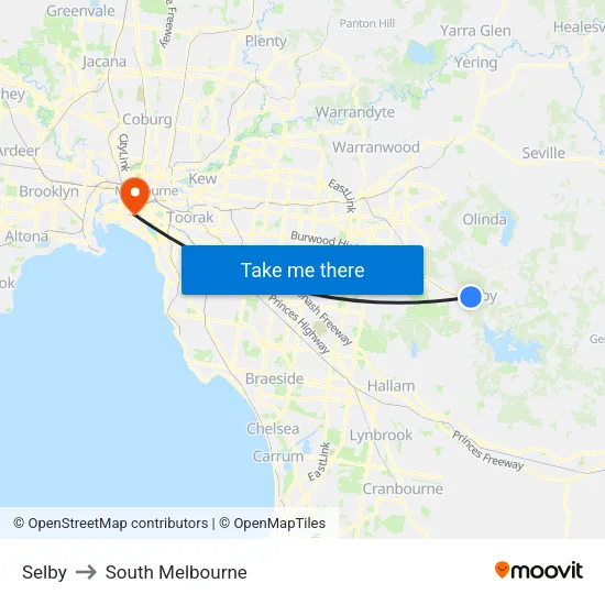 Selby to South Melbourne map