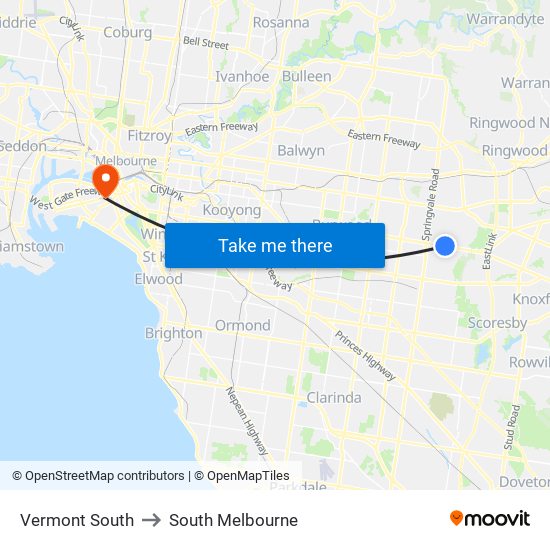 Vermont South to South Melbourne map