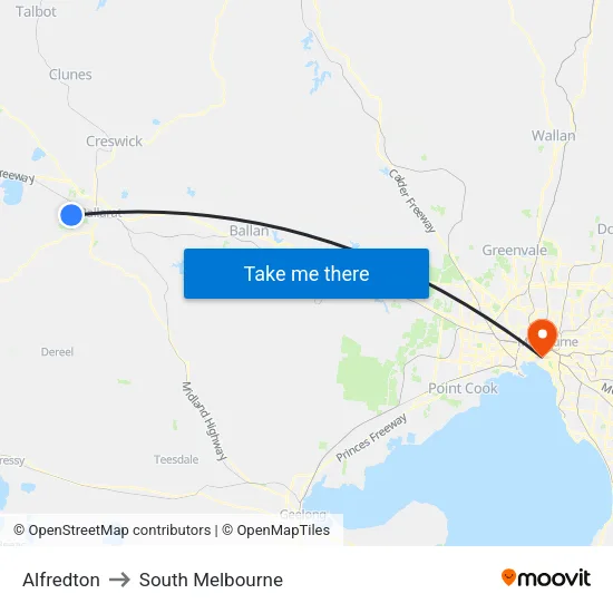 Alfredton to South Melbourne map