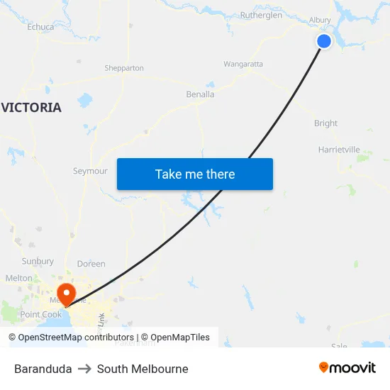 Baranduda to South Melbourne map