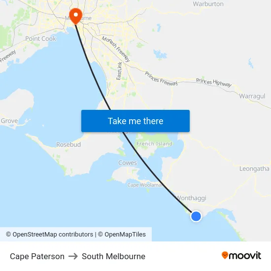 Cape Paterson to South Melbourne map