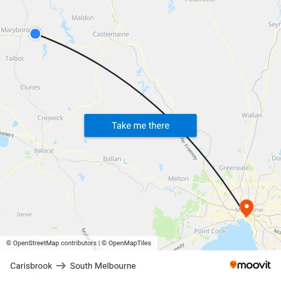 Carisbrook to South Melbourne map