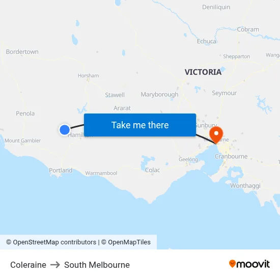 Coleraine to South Melbourne map
