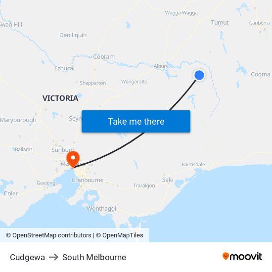 Cudgewa to South Melbourne map