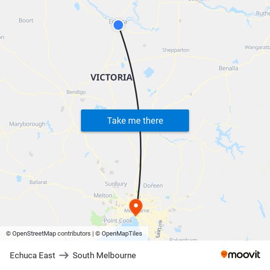 Echuca East to South Melbourne map