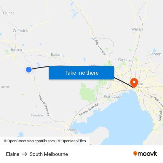 Elaine to South Melbourne map