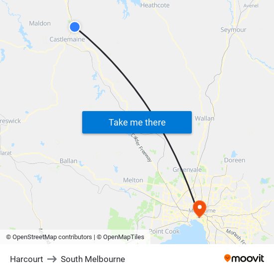 Harcourt to South Melbourne map