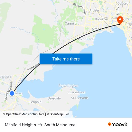 Manifold Heights to South Melbourne map