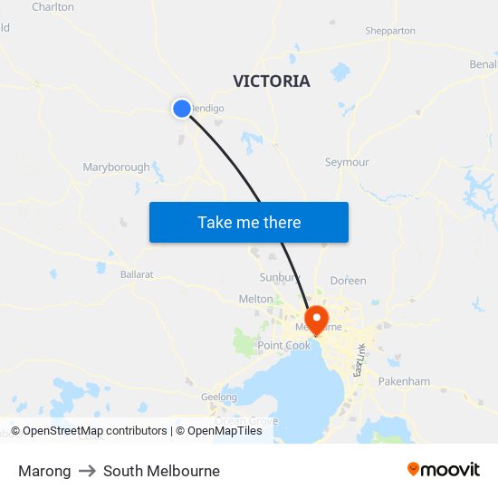 Marong to South Melbourne map