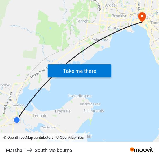 Marshall to South Melbourne map