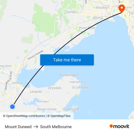 Mount Duneed to South Melbourne map