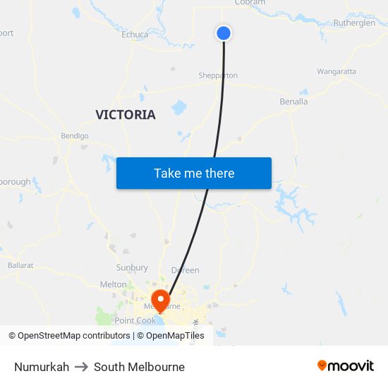 Numurkah to South Melbourne map