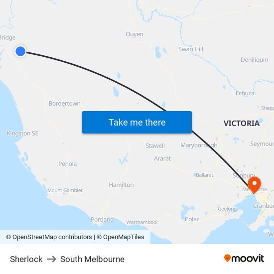 Sherlock to South Melbourne map
