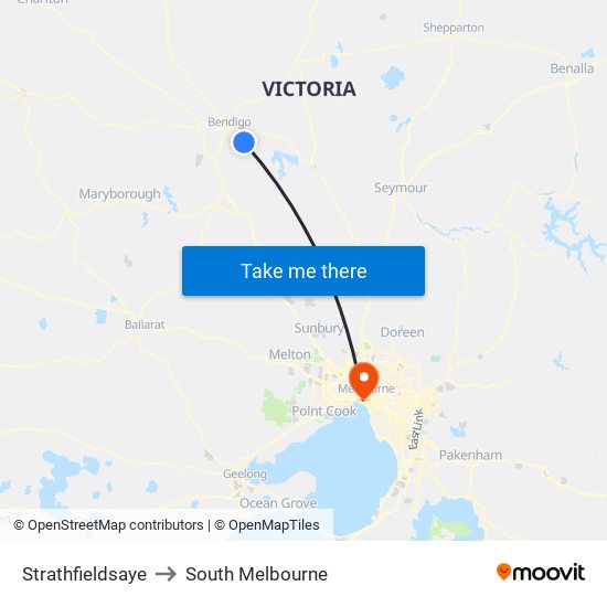 Strathfieldsaye to South Melbourne map