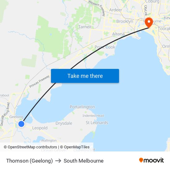 Thomson (Geelong) to South Melbourne map