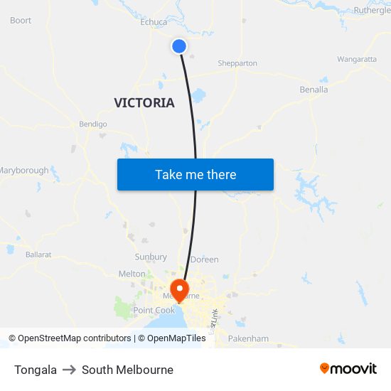 Tongala to South Melbourne map