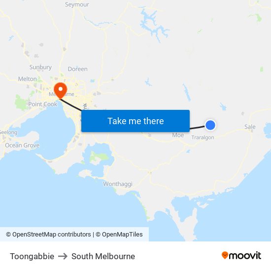 Toongabbie to South Melbourne map