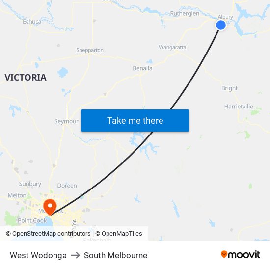 West Wodonga to South Melbourne map