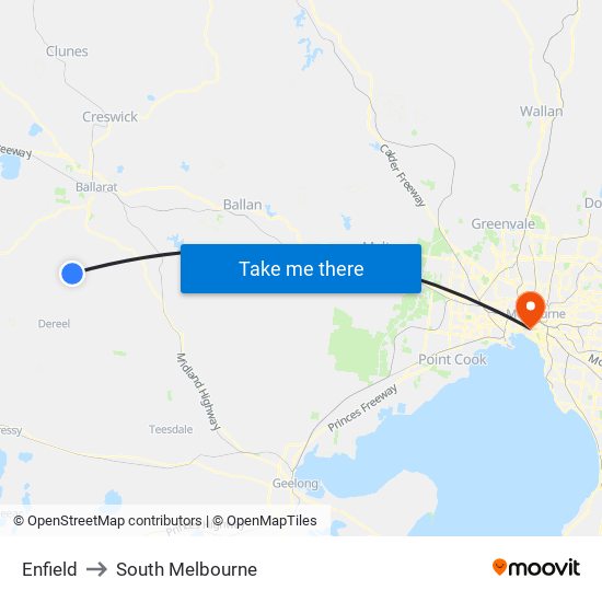 Enfield to South Melbourne map