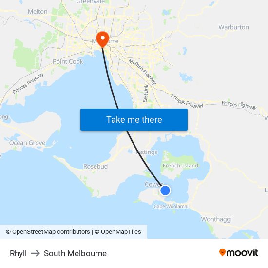 Rhyll to South Melbourne map