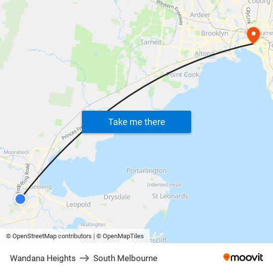 Wandana Heights to South Melbourne map