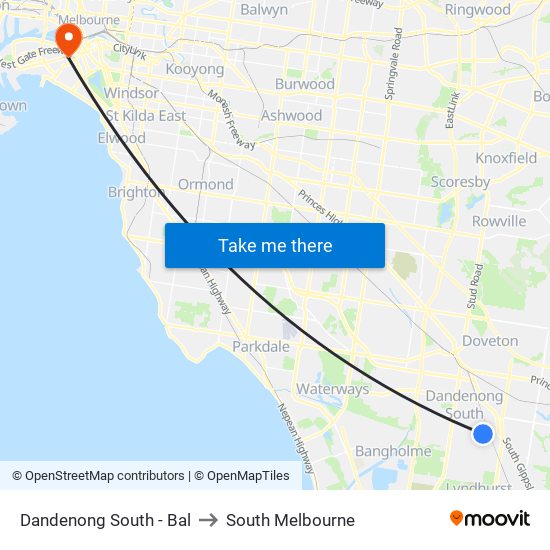 Dandenong South - Bal to South Melbourne map