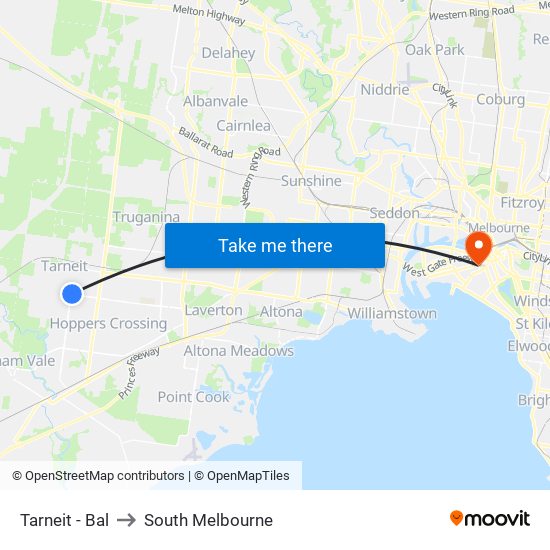 Tarneit - Bal to South Melbourne map