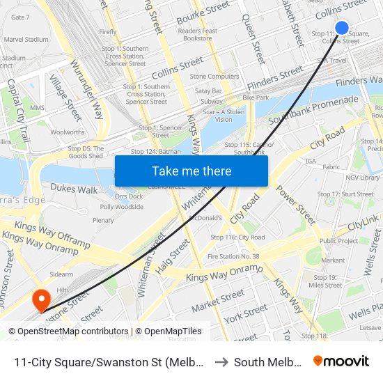 11-City Square/Swanston St (Melbourne City) to South Melbourne map