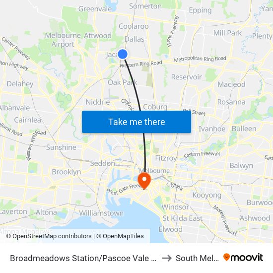 Broadmeadows Station/Pascoe Vale Rd (Broadmeadows) to South Melbourne map