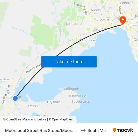 Moorabool Street Bus Stops/Moorabool St (Geelong) to South Melbourne map