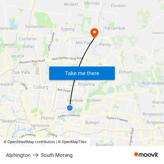 Alphington to South Morang map