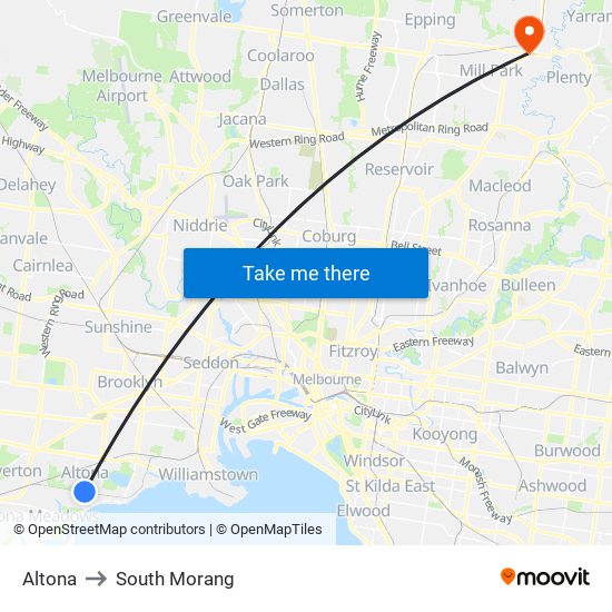 Altona to South Morang map